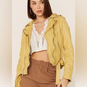 Wild moto Butter yellow  Leather Jacket for Women